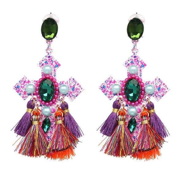 “The Cross” Gorgeous Fringe Oversized Earrings - Picture 7 of 17